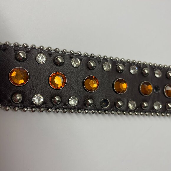 BHW Western Amber Bling Cowgirl Belt Gen Leather Sz L 36-38 Brown Silver Rodeo - Picture 14 of 16